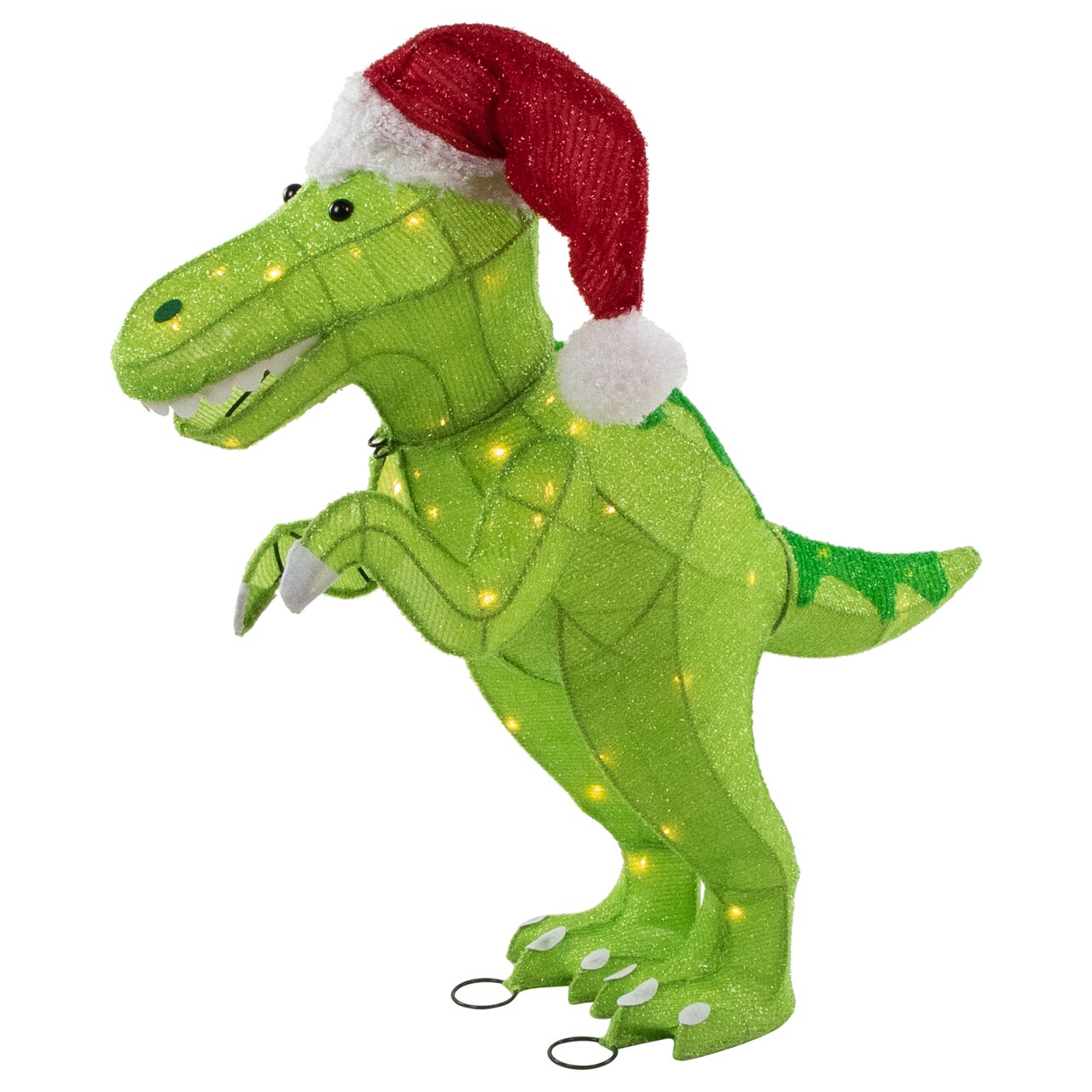 Northlight 30&#x22; LED Lighted Tinsel Santa T-Rex Dinosaur Outdoor Christmas Decoration